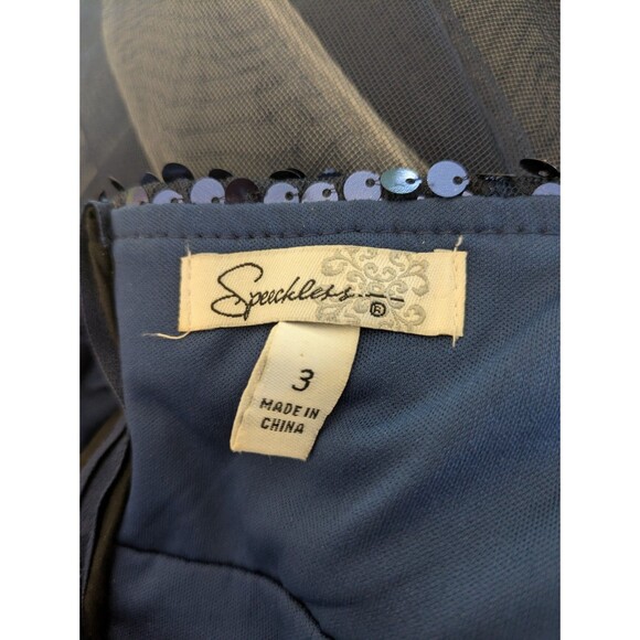 Navy Blue Sequin Strapless Tulle Party Dress Size 3 Prom Homecoming Speechless - Picture 8 of 11